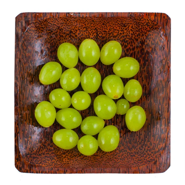 Fresh Sweet Green Grape Wooden Plate —  Fotos de Stock