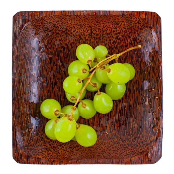 Świeże Słodkie Zielone Winogrona Drewnianym Talerzu — Zdjęcie stockowe
