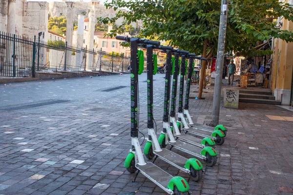 Athens Greece September 2019 Row Electric Scooters Rent Sidewalk Downtown — Stock Photo, Image