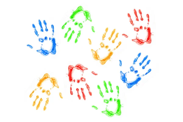 Impressões de mãos de cores diferentes — Fotografia de Stock