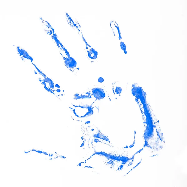 Gekleurde blauwe hand afdrukken — Stockfoto