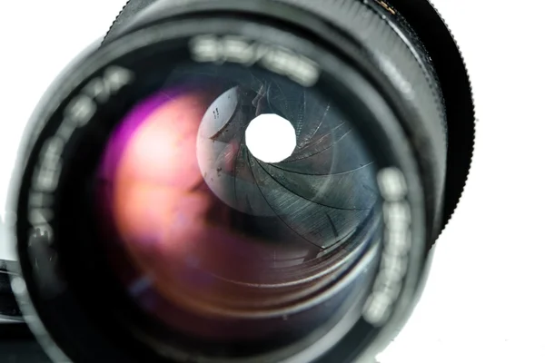 O diafragma de uma abertura da lente da câmera — Fotografia de Stock