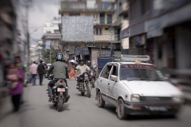 Merkezi Katmandu trafik sıkışıklığı ve hava kirliliği