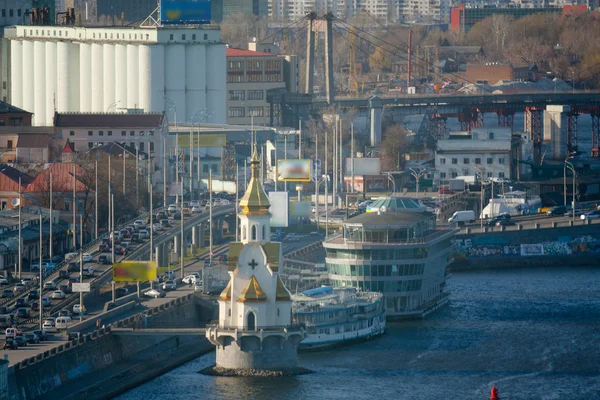 Kiev business and industry city landscape on river, bridge, and — Stock Photo, Image