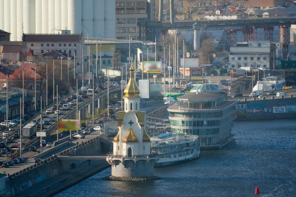 Kiev business and industry city landscape on river, bridge, and — Stock Photo, Image