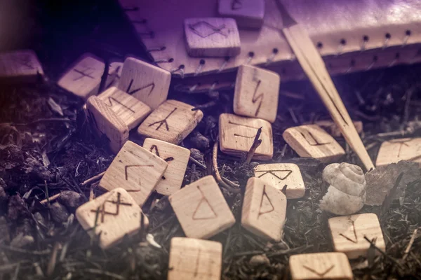 Wooden runes on the ground — Stock Photo, Image