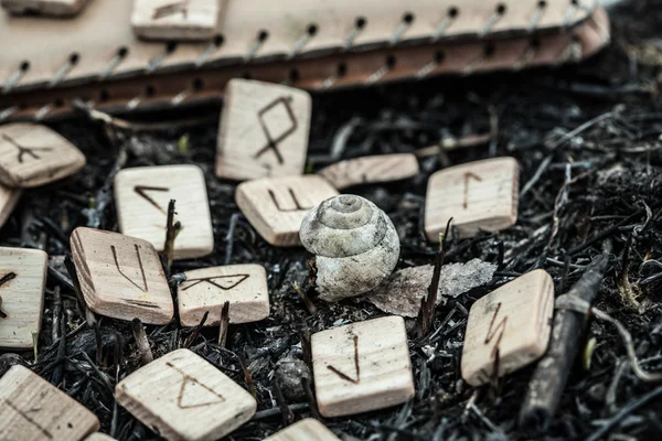 Wooden runes on the ground — Stock Photo, Image