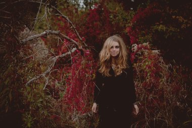 Güzel genç kız arasında renkli duran siyah elbiseli bırakır