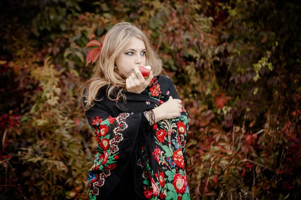 Herbst Porträt der schönen Mädchen. Rote Blätter. Herbstfarben — Stockfoto