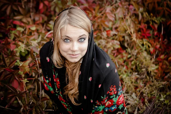 Herbst Porträt der schönen Mädchen. Rote Blätter. Herbstfarben — Stockfoto