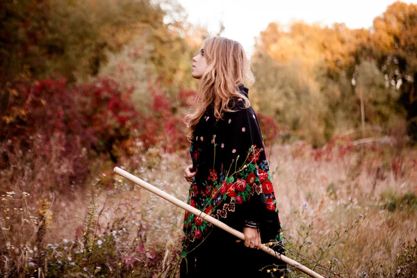 Portrait d'automne de belle fille. Feuilles rouges. Couleurs d'automne — Photo