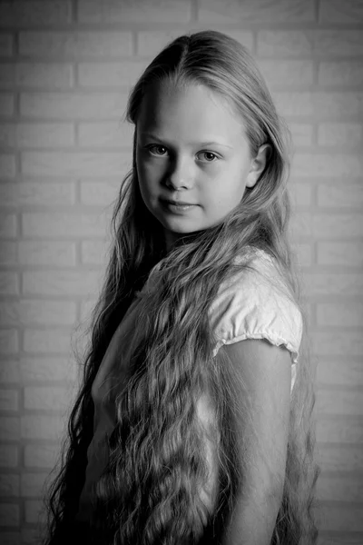 Beautiful little girl with long blonde hair — Stock Photo, Image