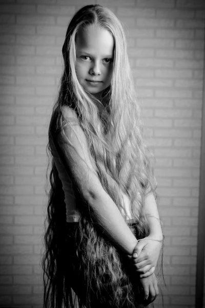 Schönes kleines Mädchen mit langen blonden Haaren — Stockfoto