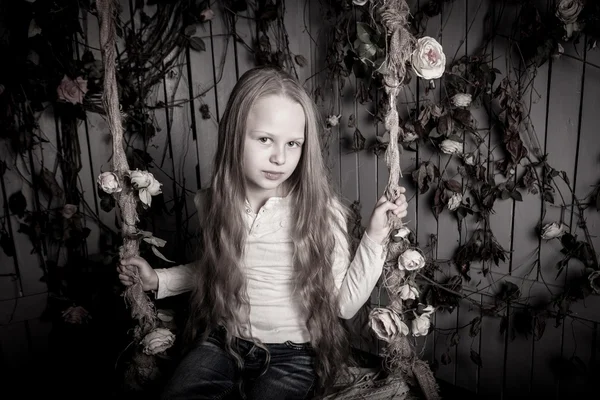 Beautiful little girl with long blonde hair — Stock Photo, Image