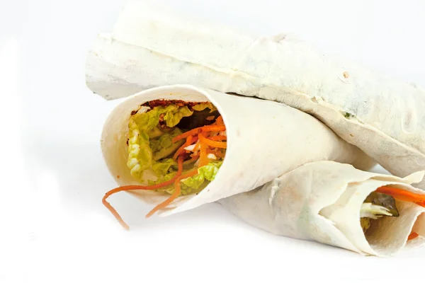 Doner kebab isolado no fundo branco — Fotografia de Stock
