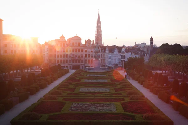 Panoráma města Bruselu Mont des Arts za soumraku — Stock fotografie