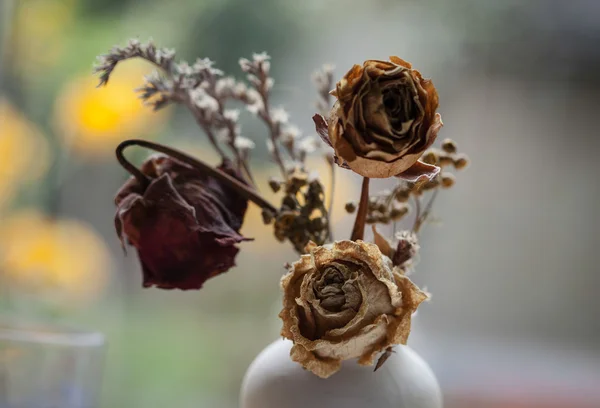 Estilo vintage ainda vida com três rosas secas — Fotografia de Stock