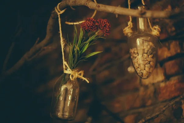 Hanging flowerpots glass near the wall — Stock Photo, Image