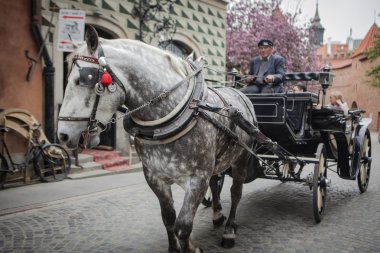 Sokak lambası ve evler eski şehir Varşova, Polonya.