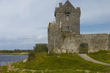 Doğu İrlanda 'da, gölün yanında geleneksel İrlanda kalesi.