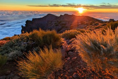 Caldera de Taburiente Ulusal Parkı, La Palma Adası, Kanarya Adaları, İspanya, Avrupa. Caldera de Taburiente Gün batımında.