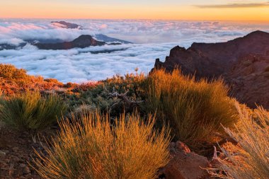 Caldera de Taburiente Ulusal Parkı, La Palma Adası, Kanarya Adaları, İspanya, Avrupa. Caldera de Taburiente Gün batımında.