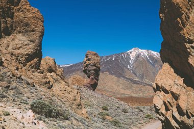 Teide Ulusal Parkı, Tenerife, Kanarya Adaları, İspanya 'da güzel volkanik kayalar ve çöl