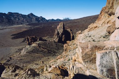 Teide Ulusal Parkı, Tenerife, Kanarya Adaları, İspanya 'da güzel volkanik kayalar ve çöl