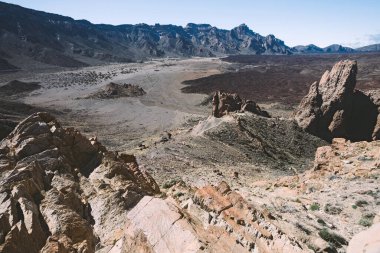Teide Ulusal Parkı, Tenerife, Kanarya Adaları, İspanya 'da güzel volkanik kayalar ve çöl