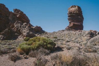 Teide Ulusal Parkı, Tenerife, Kanarya Adaları, İspanya 'da güzel volkanik kayalar ve çöl
