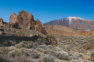 Teide Ulusal Parkı, Tenerife, Kanarya Adaları, İspanya 'da güzel volkanik kayalar ve çöl