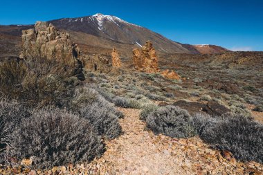 Teide Ulusal Parkı, Tenerife, Kanarya Adaları, İspanya 'da güzel volkanik kayalar ve çöl