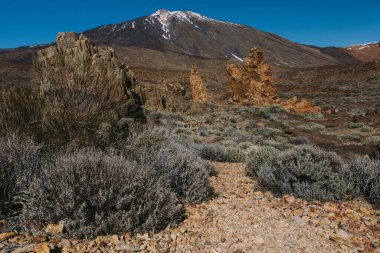 Teide Ulusal Parkı, Tenerife, Kanarya Adaları, İspanya 'da güzel volkanik kayalar ve çöl