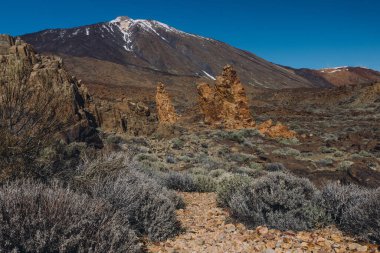 Teide Ulusal Parkı, Tenerife, Kanarya Adaları, İspanya 'da güzel volkanik kayalar ve çöl