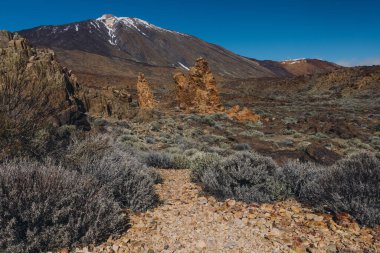 Teide Ulusal Parkı, Tenerife, Kanarya Adaları, İspanya 'da güzel volkanik kayalar ve çöl
