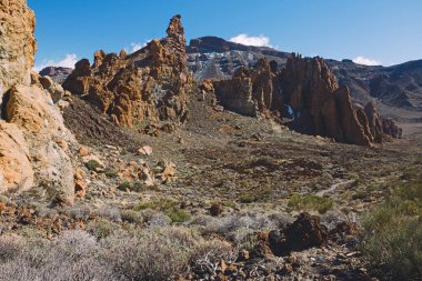 Teide Ulusal Parkı, Tenerife, Kanarya Adaları, İspanya 'da güzel volkanik kayalar ve çöl
