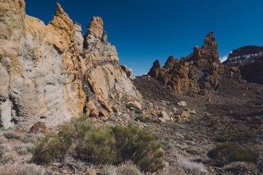 Teide Ulusal Parkı, Tenerife, Kanarya Adaları, İspanya 'da güzel volkanik kayalar ve çöl