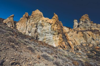 Teide Ulusal Parkı, Tenerife, Kanarya Adaları, İspanya 'da güzel volkanik kayalar ve çöl