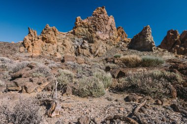 Teide Ulusal Parkı, Tenerife, Kanarya Adaları, İspanya 'da güzel volkanik kayalar ve çöl