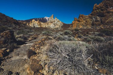 Teide Ulusal Parkı, Tenerife, Kanarya Adaları, İspanya 'da güzel volkanik kayalar ve çöl