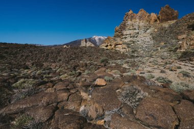 Teide Ulusal Parkı, Tenerife, Kanarya Adaları, İspanya 'da güzel volkanik kayalar ve çöl