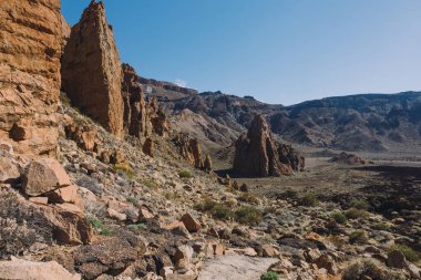 Teide Ulusal Parkı, Tenerife, Kanarya Adaları, İspanya 'da güzel volkanik kayalar ve çöl