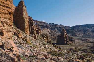 Teide Ulusal Parkı, Tenerife, Kanarya Adaları, İspanya 'da güzel volkanik kayalar ve çöl
