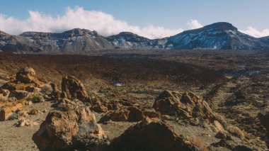 Teide Ulusal Parkı, Tenerife, Kanarya Adaları, İspanya 'da güzel volkanik kayalar ve çöl