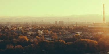 sonbahar günbatımı, Ukrayna Kiev endüstriyel görünümünde