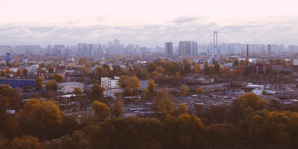 Kiev industrial view in autumn sunset