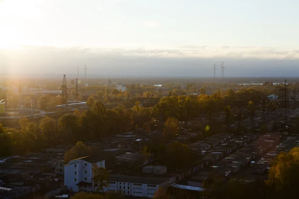 Kiev industriële weergave in herfst zonsondergang, Oekraïne — Stockfoto