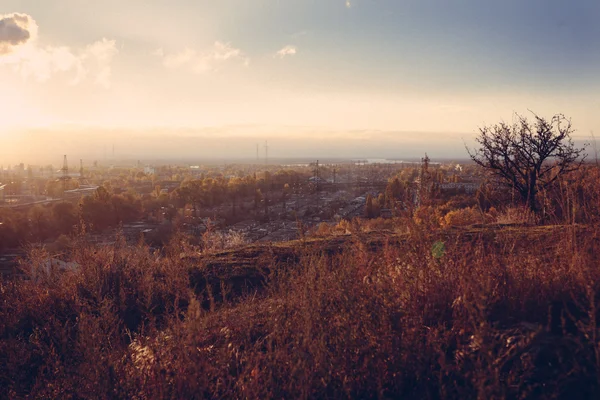 View of the industrial city of Kiev from height in autumn — Stock Photo, Image