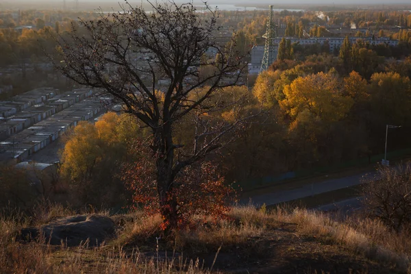 Kiev industrial view in autumn sunset — Stock Photo, Image