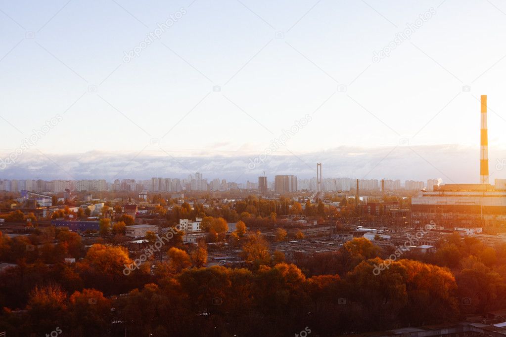 view of the industrial city of Kiev from height in autumn